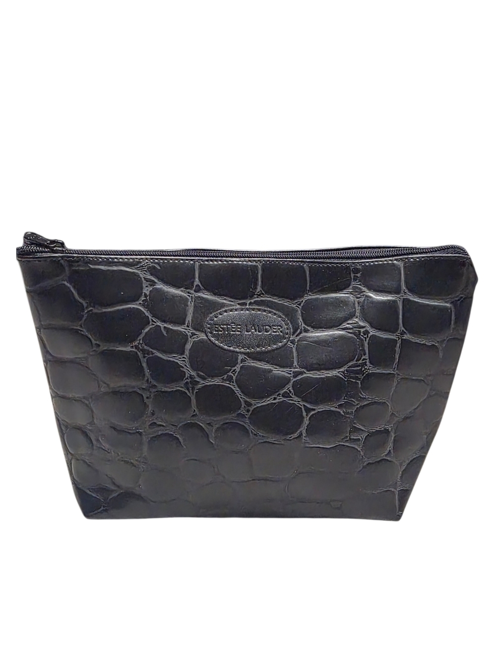 Estée Lauder Black Croc Embossed Makeup Bag Cosmetic Pouch Zip Case